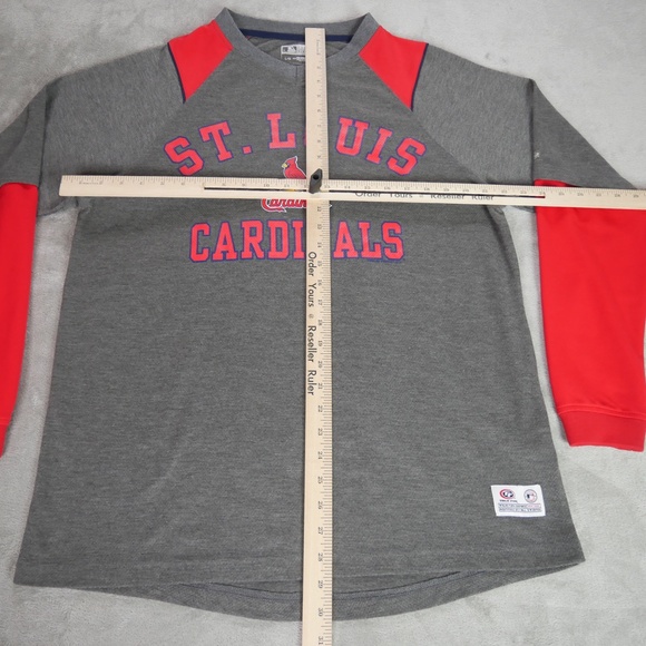 St Louis Cardinals MLB True Fans Large Grey Red Long Sleeve Print Jersey Shirt - Picture 6 of 12